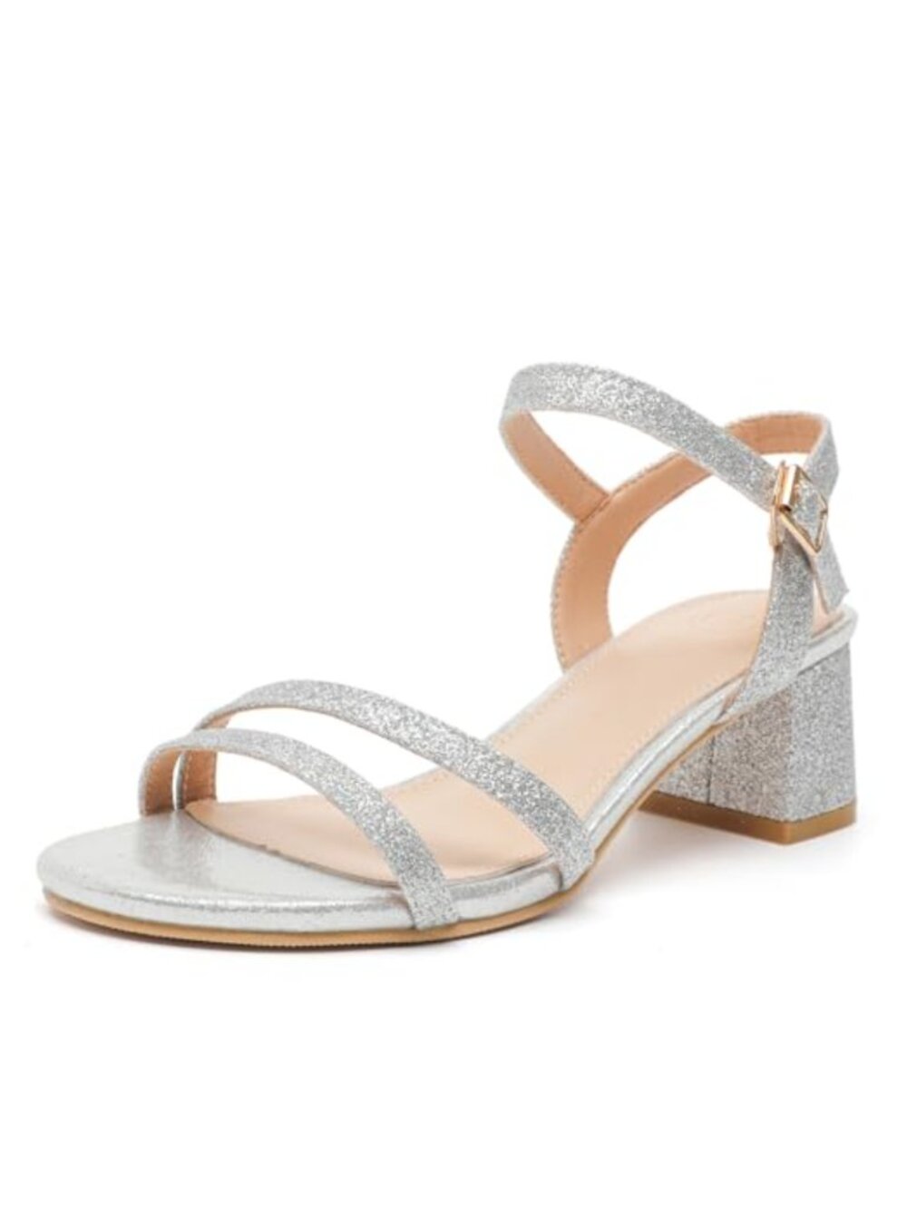 Open Toe Block Heel Sandals Ankle Strap Adjustable Buckle Padded Insole